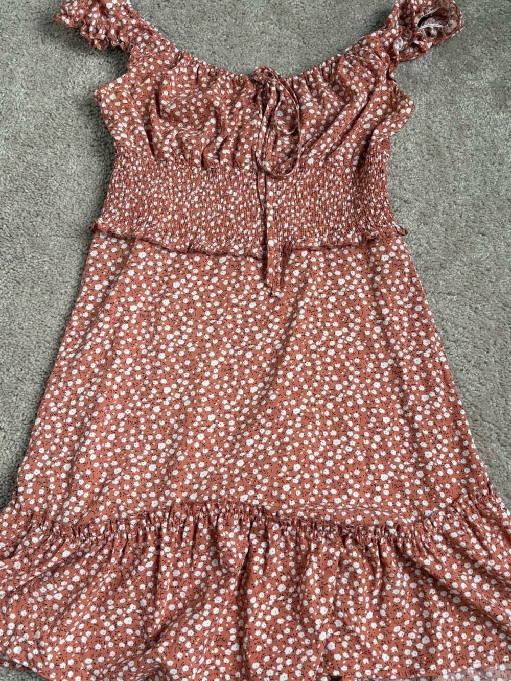 Girls Rust Floral Smocked Dress